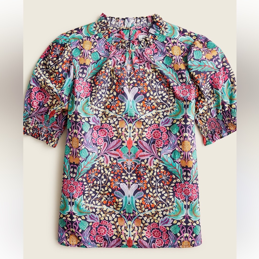 J. Crew Multicolor Floral Print Puff-Sleeve Blouse - Picture 1 of 7
